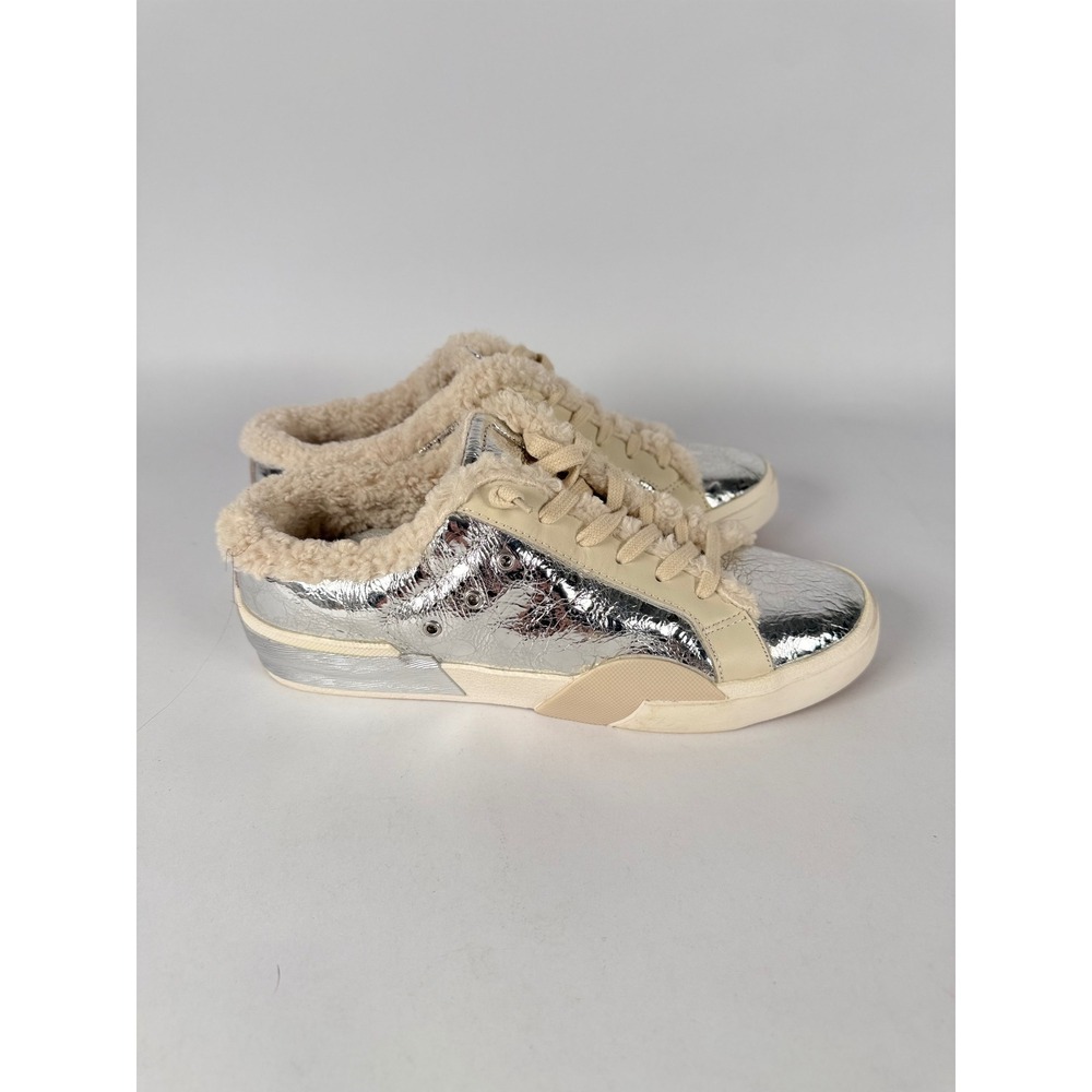 Dolce Vita Zina Metallic Silver Faux Fur Lined Slip‎ On Sneakers Womens 9